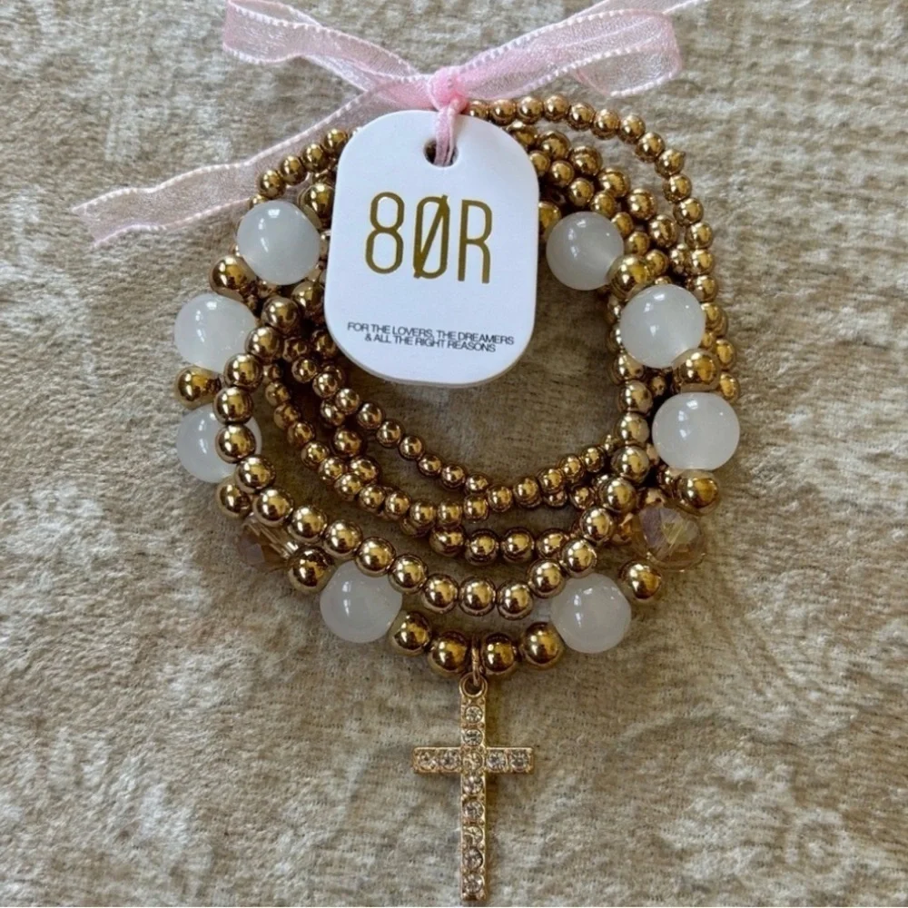 Brand New 8 Other Reasons Gold Plated Brass Bubble Bangle Set Stretchy Revolve